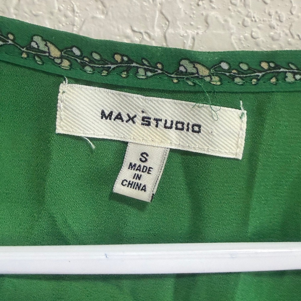 MAX STUDIO Green Floral Print Smocked Waist Long Sleeve Mini Dress Size S - Picture 3 of 12